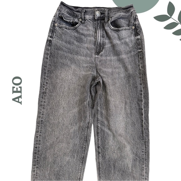 🛍️3/$40 American Eagle High Rise Baggy Jeans in Charcoal Grey – Size 0 - Picture 3 of 6